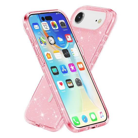 Husă pentru iPhone Air, pentru MagSafe, glitter, roz translucid