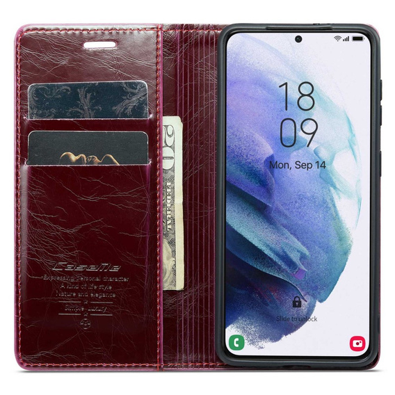 Carcasă flip CASEME pentru Samsung Galaxy S21, Waxy Textured, roșu