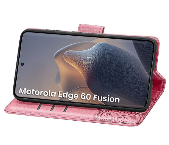 Cu clapetă pentru Motorola Edge 60 / 60 Fusion, Butterfly, roz rose gold