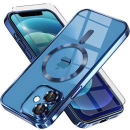Husă pentru iPhone 12, Electro MagSafe, albastru + Sticlă pentru ecran