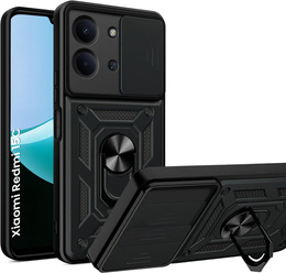 Carcasă blindată pentru Xiaomi Redmi 15C 4G/LTE, cu protecție pentru cameră, cu suport, negru