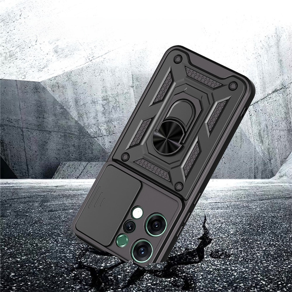 Carcasă blindată pentru Oppo Reno 14, cu protecție pentru cameră, cu suport, negru