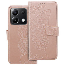 Cu clapetă pentru Xiaomi Poco X6 5G, Butterfly, roz rose gold