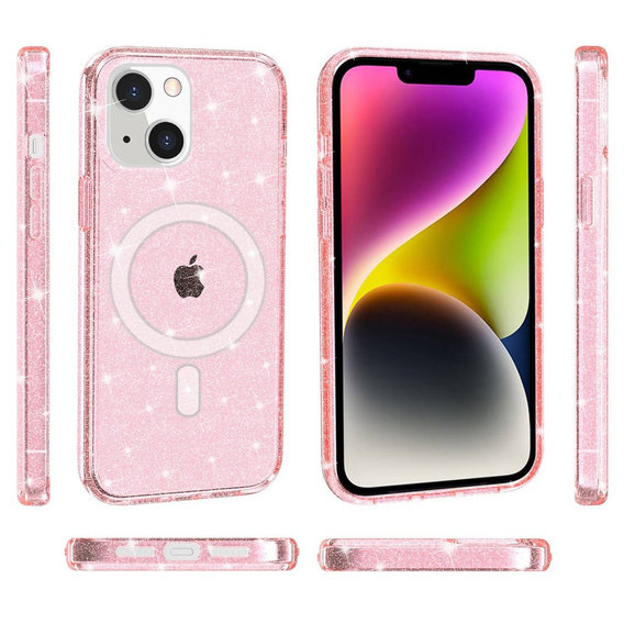 Huse pentru iPhone 14, Dropproof MagSafe Glitter, roz