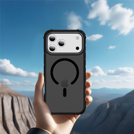 Carcasă Matt pentru iPhone 17 Pro, blindată, pentru MagSafe, fumurie cu margini negre