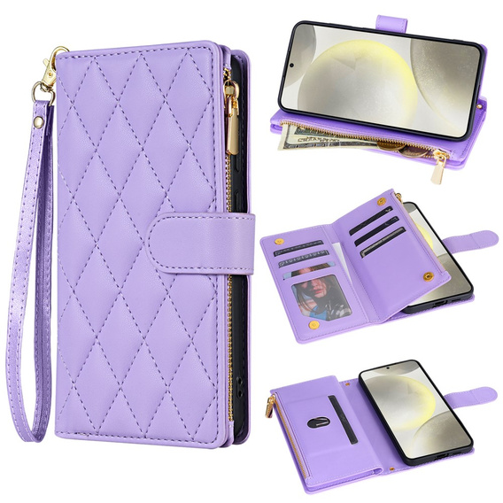 Husă cu clapetă pentru Samsung Galaxy A56 5G, Rhombus Crossbody Leather, violet