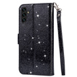 Cu clapetă pentru Samsung Galaxy A55, Wallet Zipper Pocket Glittery, negru