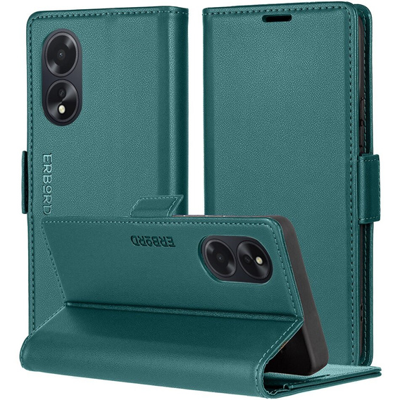 Husă pentru Oppo A60, ERBORD Glossy Litchi, portofel cu clapetă, verde