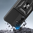 Husă blindată pentru Samsung Galaxy A17 5G, cu protecție pentru cameră, cu suport, negru