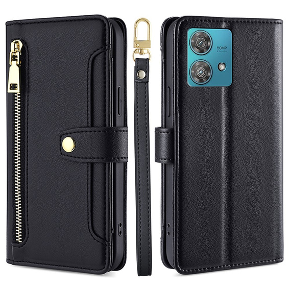 Cu clapetă pentru Motorola Edge 40 Neo, Wallet Zipper Pocket, negru