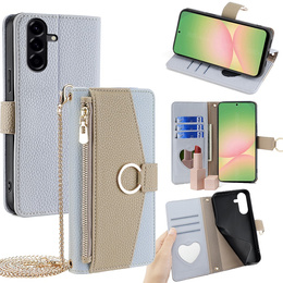 Carcasă flip pentru Samsung Galaxy A56 5G, Wallet Zipper Pocket, cu oglindă, albastru
