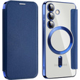 Cu clapetă pentru Samsung Galaxy S24+ Plus, RFID Wallet MagSafe CamShield, albastru închis