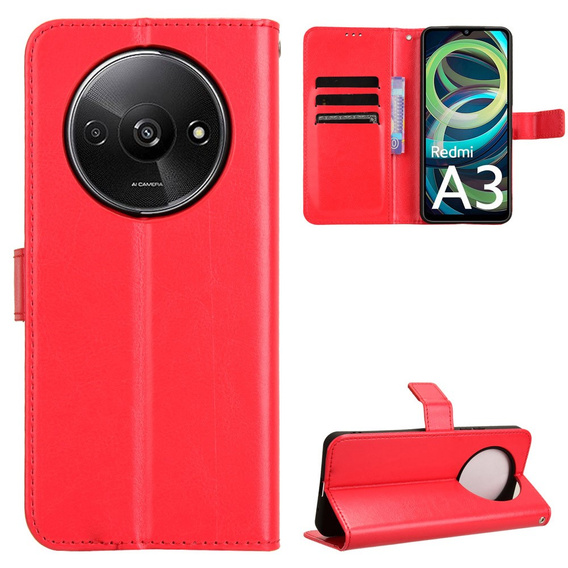Cu clapetă pentru Xiaomi Redmi A3, Crazy Horse Wallet, roșu
