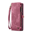 Husă CASEME pentru Samsung Galaxy S25 Ultra, Retro Leather Wallet, cu curea de umăr, roșu