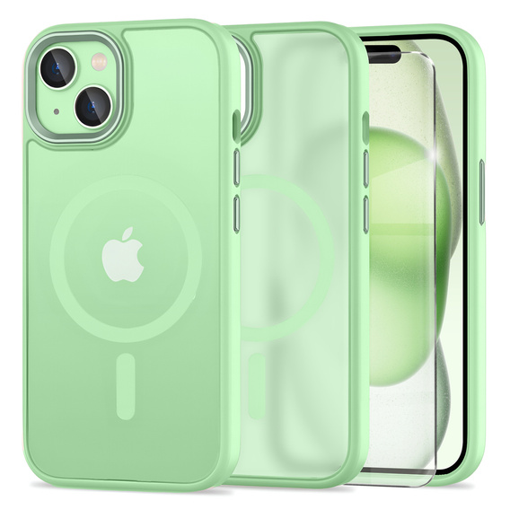 Husă pentru iPhone 15, pentru MagSafe, ERBORD Matt Case, verde + sticlă pentru ecran