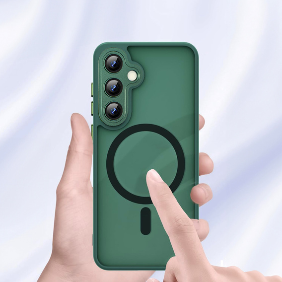 Husă pentru Samsung Galaxy S25, pentru MagSafe, ERBORD Matt Case, verde + sticlă pentru ecran