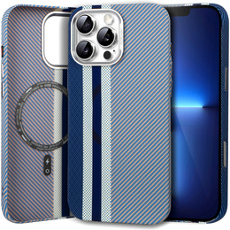 Carcasa pentru iPhone 13 Pro Max, Carbon Fiber MagSafe, albastru
