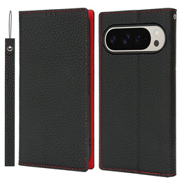 Husă cu clapetă pentru Google Pixel 10 Pro XL, piele Litchi Grain, negru