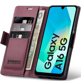 Husă pentru Samsung Galaxy A16, ERBORD Glossy Litchi, portofel cu clapetă, roșu