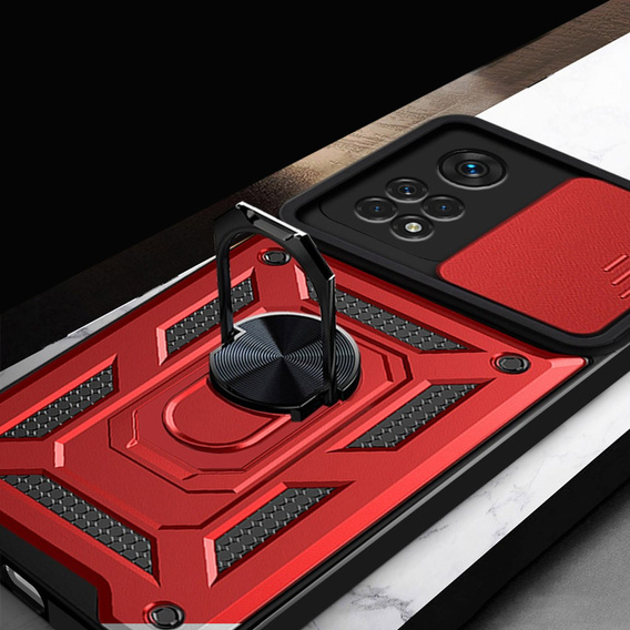 Husă blindată pentru Xiaomi Redmi Note 11 Pro 4G, CamShield Slide, roșu