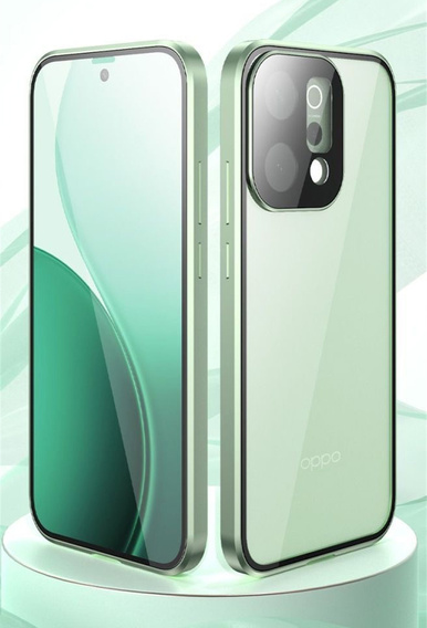 Carcasă pentru Oppo Reno 14, sticlă magnetică dublă, transparentă cu laturi verzi