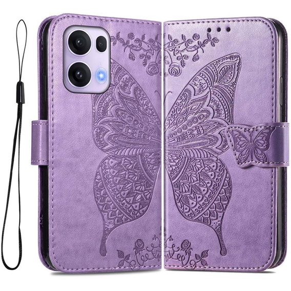 Cu clapetă pentru Oppo Reno 13 Pro, Butterfly, violet