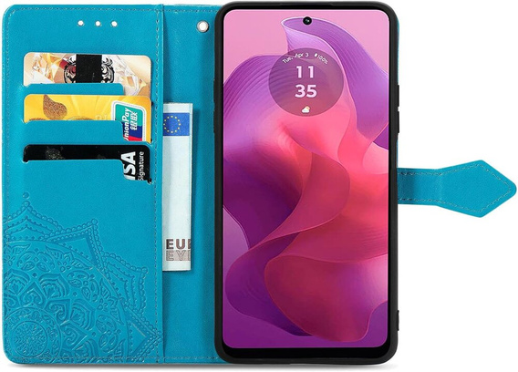 Cu clapetă pentru Motorola Moto E14, Butterfly, albastru