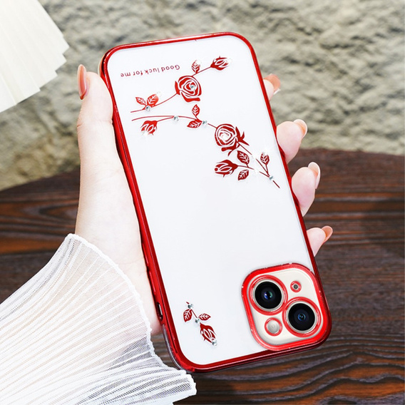 Husă pentru iPhone 15, Glitter Flower, roșu