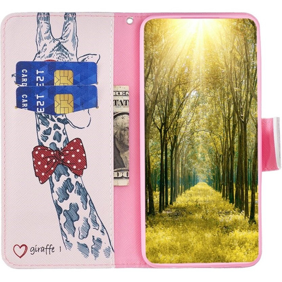 Cu clapetă pentru Samsung Galaxy A05s, Wallet, giraffe, roz