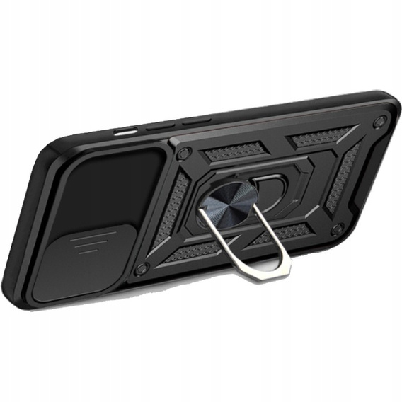 Carcasă blindată pentru iPhone 16E, CamShield Slide, negru + sticlă călită 9H