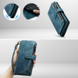 Husa CASEME pentru Samsung Galaxy A56 5G, Leather Wallet Cash and Card Slots, cu curea, albastru