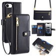 Cu clapetă pentru iPhone 16E, Wallet Zipper Pocket, negru