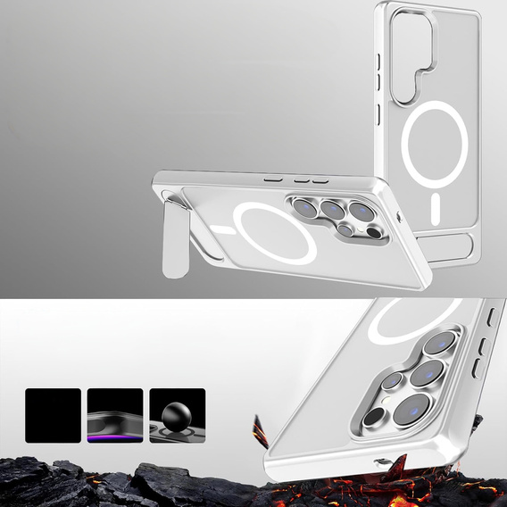 Husă pentru Samsung Galaxy S25 Ultra, Kickstand Matt Case, pentru MagSafe, de argint