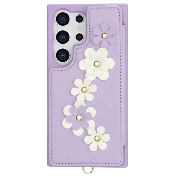 Husa pentru Samsung Galaxy S24 Ultra, Leather Flower Card Slot, violet