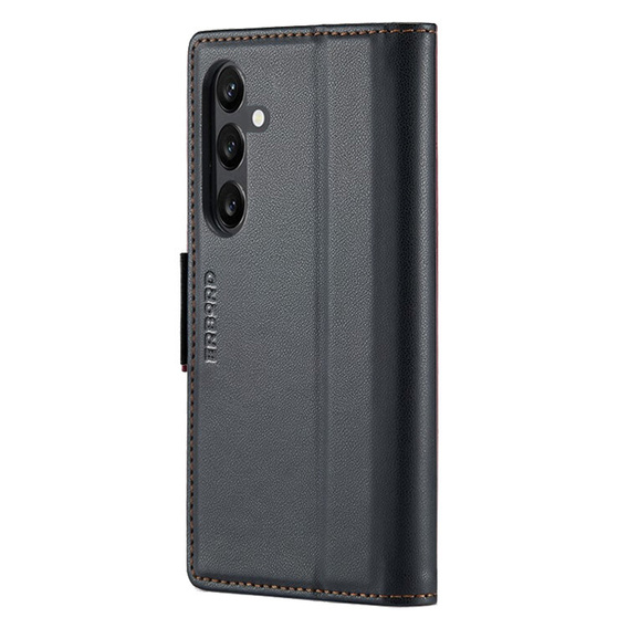 Husă pentru Samsung Galaxy A55, ERBORD Glossy Litchi, portofel cu clapetă, negru
