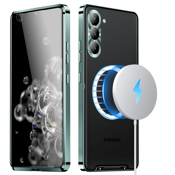 Carcasă de protecție pentru camera foto pentru Samsung Galaxy S23 Plus, CamShield MagSafe, transparent / verde