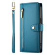 Cu clapetă pentru iPhone 16, Wallet Zipper Pocket, albastru