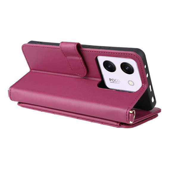 Carcasă cu clapetă pentru Xiaomi Poco M7 Pro 5G, Crossbody Leather Wallet, maroon