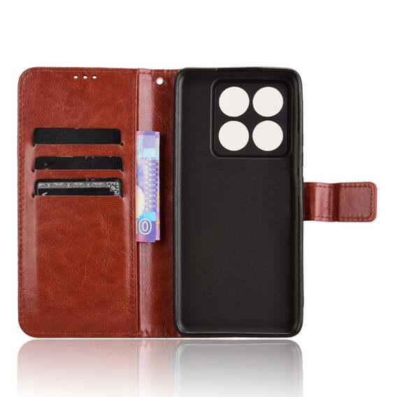 Cu clapetă pentru Xiaomi 14T, Crazy Horse Wallet, maro