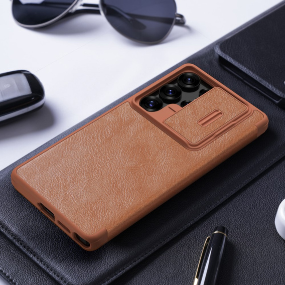 NILLKIN flip case NILLKIN pentru Samsung Galaxy S25 Ultra, CamShield Qin Pro, piele, maro