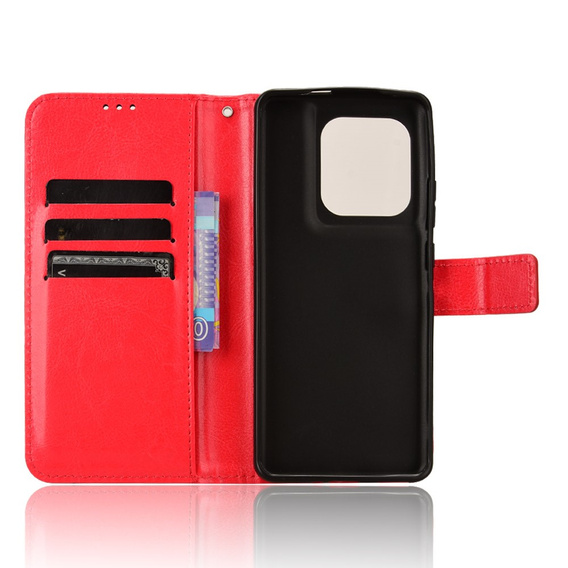 Cu clapetă pentru Motorola Edge 50 Ultra, Crazy Horse Wallet, roșu
