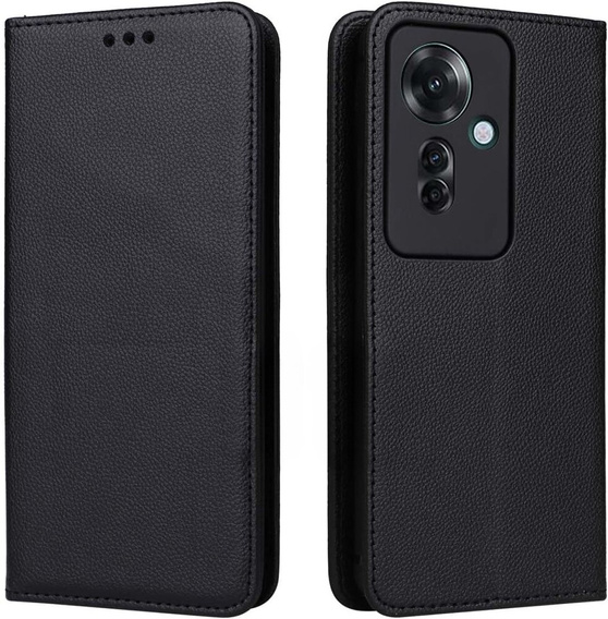 Cu clapetă pentru Oppo Reno 11F 5G, Smart Magnetic, negru + sticlă 9H
