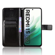 Cazul Flap pentru Xiaomi Redmi 15 5G / 4G, texturat Crazy Horse, negru