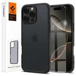 Carcasa Spigen pentru iPhone 16 Pro Max, Ultra Hybrid, negru / mat + sticlă temperată 9H
