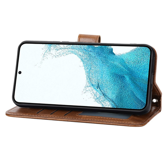 Cu clapetă pentru Samsung Galaxy A54 5G, Wallet Zipper Pocket, cu curea de umăr, maro