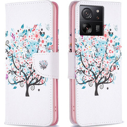 Carcasă flip pentru Xiaomi 13T / 13T Pro / Redmi K60 Ultra, Wallet, colorful tree, alb