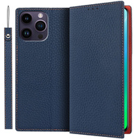 Cu clapetă pentru iPhone 14 Pro, Litchi Skin Grain, albastru închis