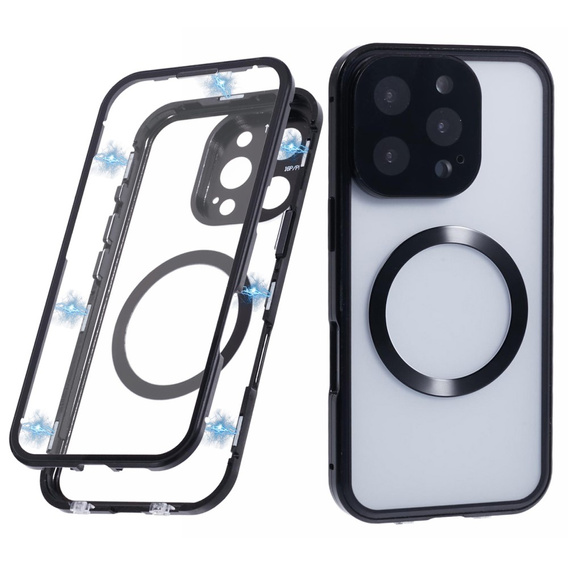 Carcasa Magnetic Dual Glass MagSafe pentru iPhone 16 Pro Max, negru