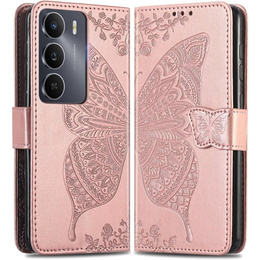 Cu clapetă pentru Realme 14X / Realme C75, Butterfly, roz rose gold