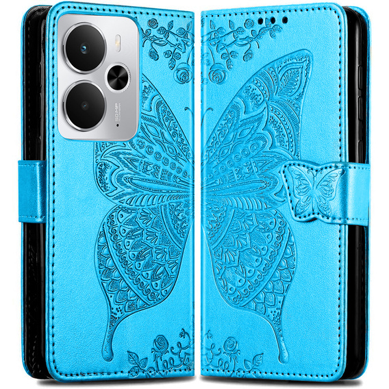 Cu clapetă pentru Realme 14 5G / Realme 14T 5G, Butterfly, albastru